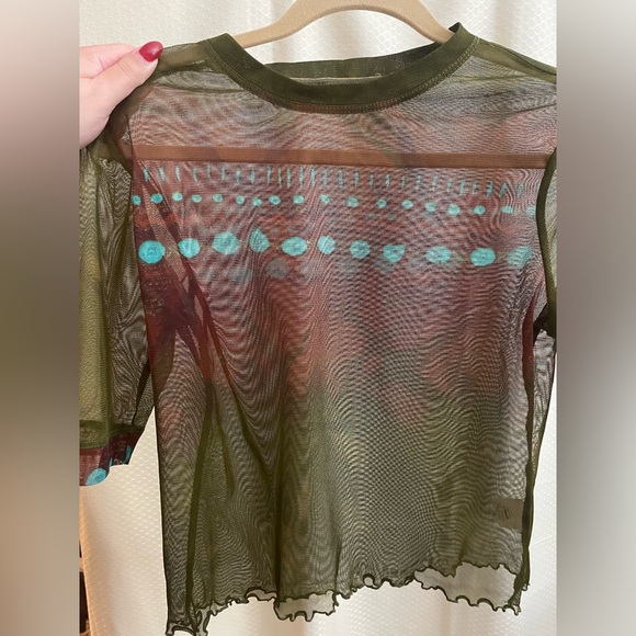 A•B•S by Allen Schwartz brown, Merlot & teal sheer top - Picture 4 of 7